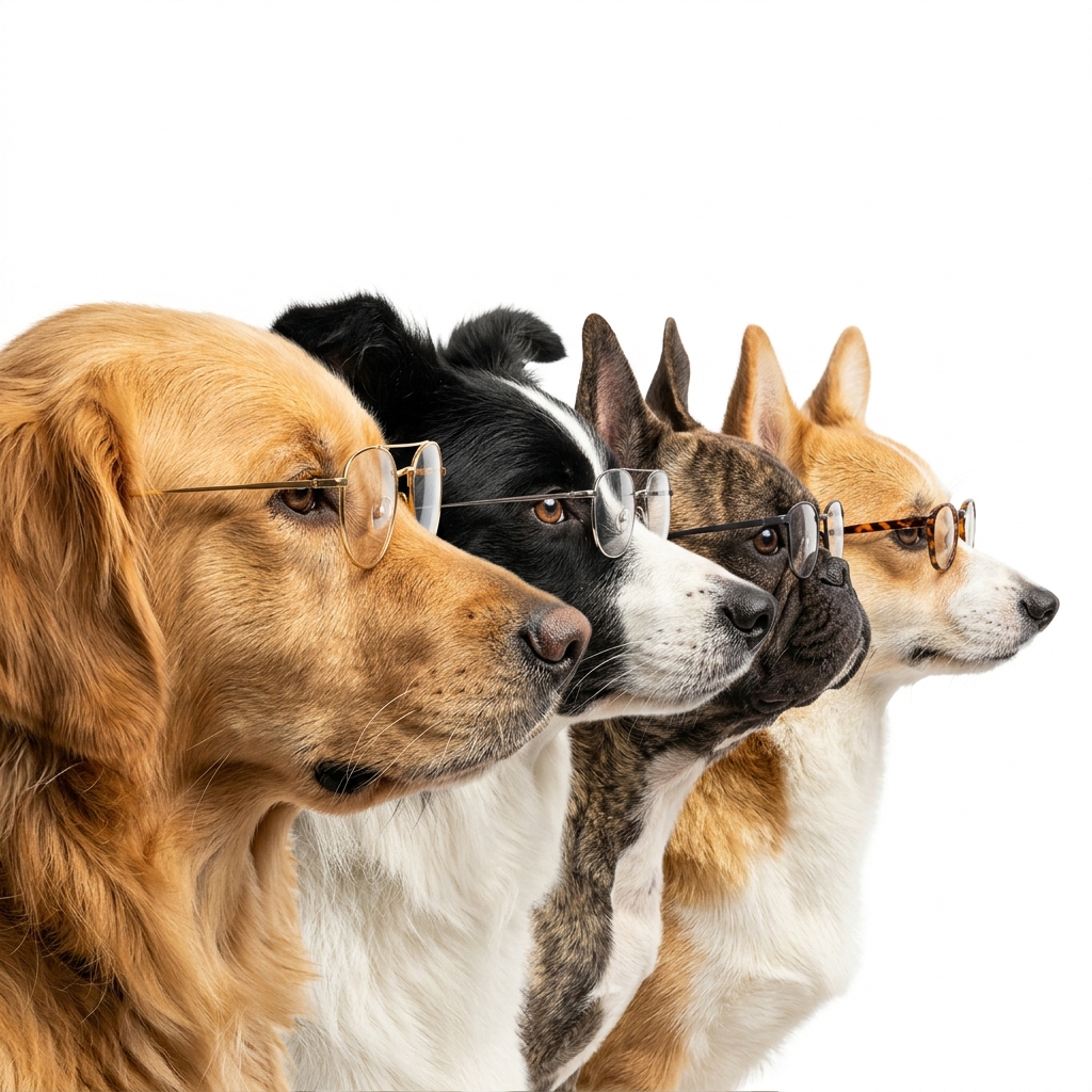 Four dogs dressed as software engineers